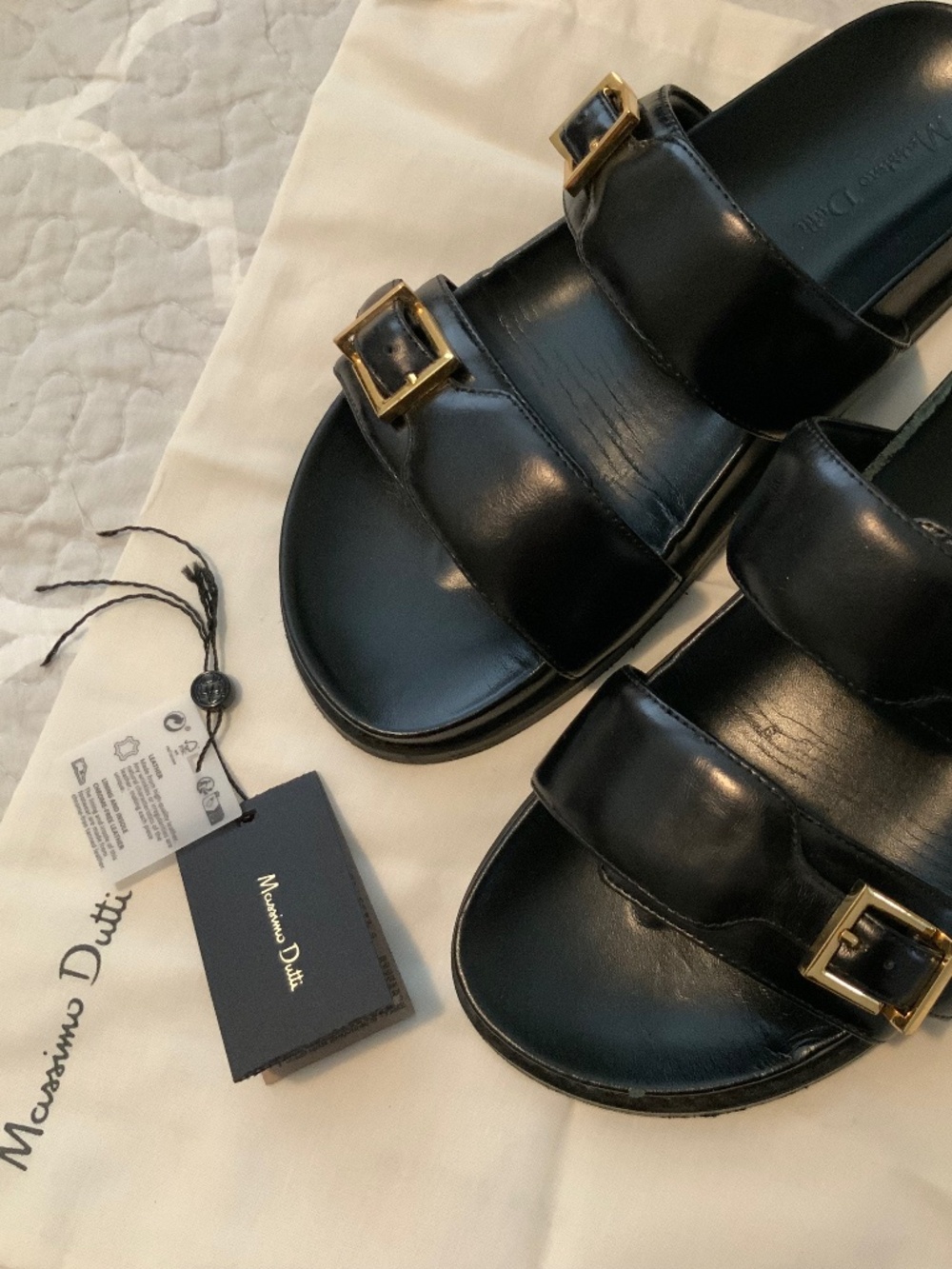 Womens leather sandals, black, 7.5